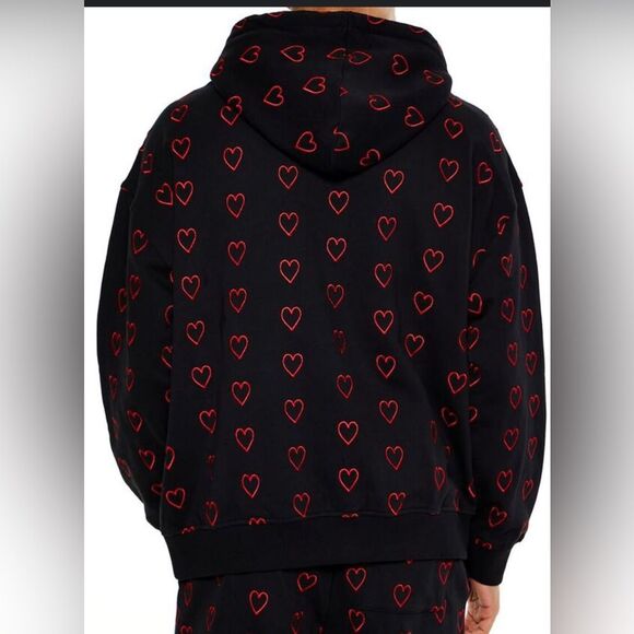 Forever 21 Men's Allover Heart Print Sweater Oversized Cotton Hoodie Y2K Medium - Picture 2 of 7